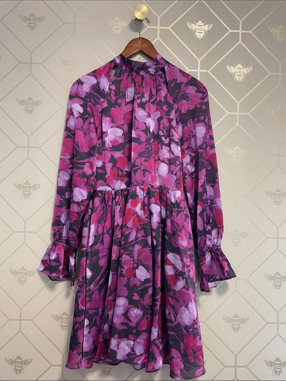 Ted Baker Sammieh Purple Floral High-Neck Mini Dress - Picture 4 of 7